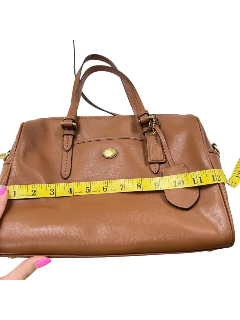 Coach Peyton Leather Nancy Satchel Convertible Crossbody British Tan